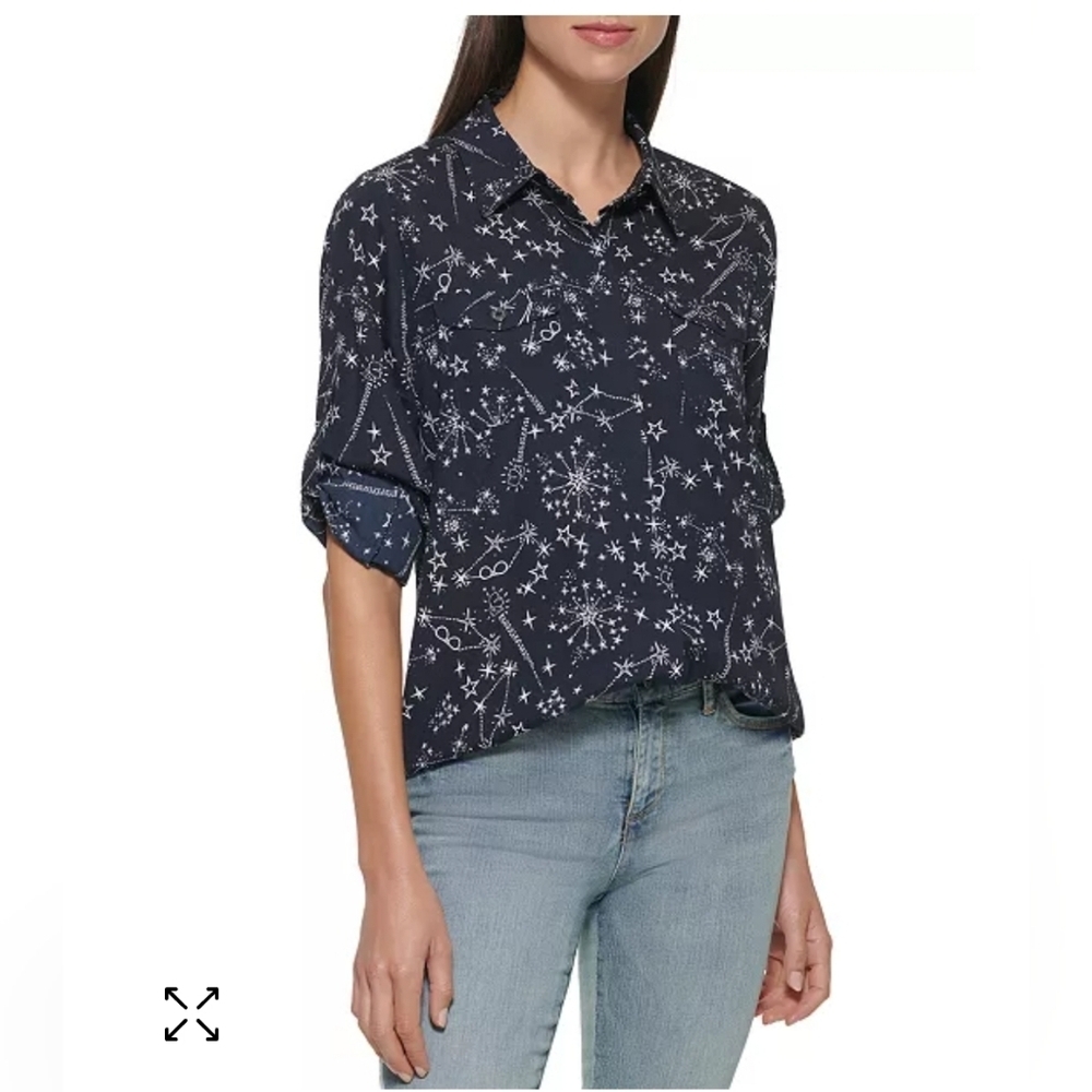 Karl Lagerfeld Paris Printed Button-Front Top size XL